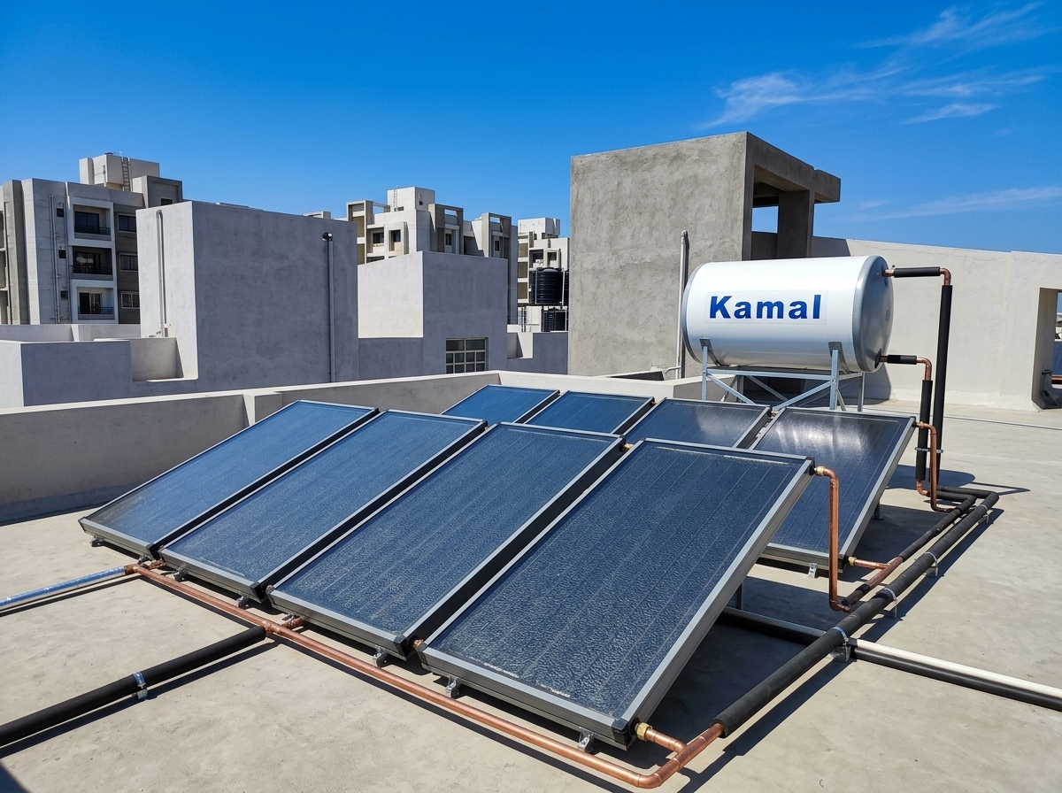 Kamal Flat Plate Collector Solar Water Heater on Bangalore rooftop